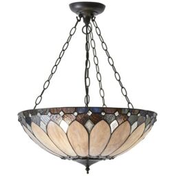 Loops Tiffany Glass Hanging Ceiling Pendant Light Dark Bronze 3 Lamp Shade i00084 in Clear