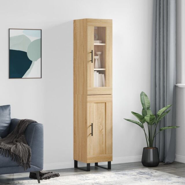 Berkfield Home Highboard Sonoma Oak 34.5x34x180 cm Engineered Wood in Brown - image 1