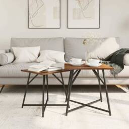 Berkfield Home Side Table Set - 2 Rustic Smoked Oak & Metal Tables in Brown - thumbnail 4