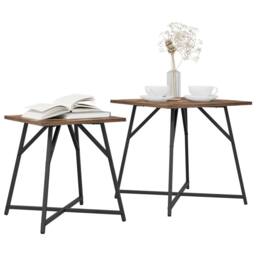 Berkfield Home Side Table Set - 2 Rustic Smoked Oak & Metal Tables in Brown - thumbnail 3