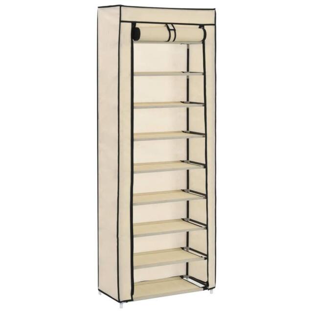 Berkfield Home Shoe Cabinet with Cover Cream 57x29x162 cm Fabric in Beige - Size: 57 x 29 x 162 cm - image 1