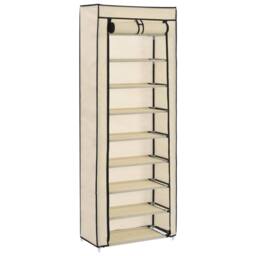 Berkfield Home Shoe Cabinet with Cover Cream 57x29x162 cm Fabric in Beige - Size: 57 x 29 x 162 cm - thumbnail 1