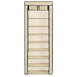 Berkfield Home Shoe Cabinet with Cover Cream 57x29x162 cm Fabric in Beige - Size: 57 x 29 x 162 cm - thumbnail 2