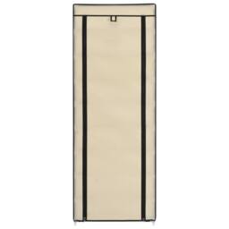 Berkfield Home Shoe Cabinet with Cover Cream 57x29x162 cm Fabric in Beige - Size: 57 x 29 x 162 cm - thumbnail 4