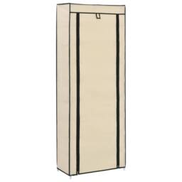 Berkfield Home Shoe Cabinet with Cover Cream 57x29x162 cm Fabric in Beige - Size: 57 x 29 x 162 cm - thumbnail 3