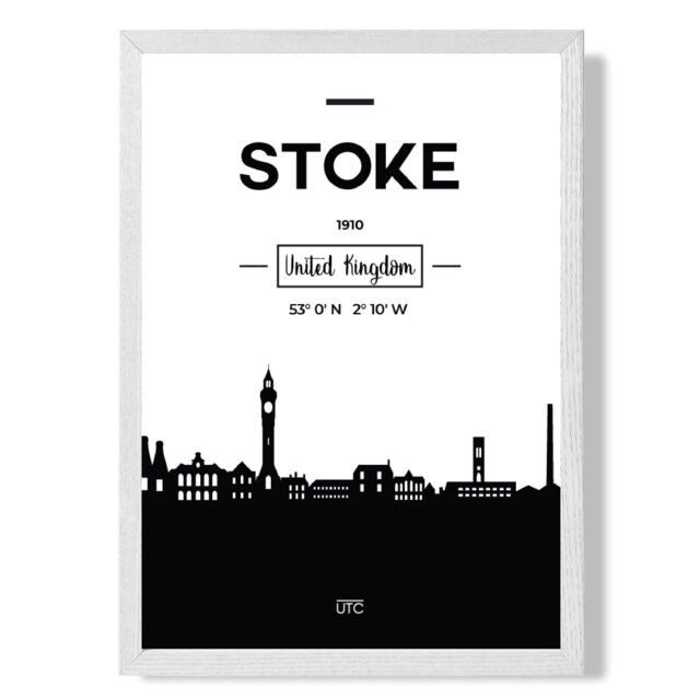 ARTZE Stoke Black & White City Skyline Framed Print SIZE: A3 with White Frame - Size: A4 - image 1