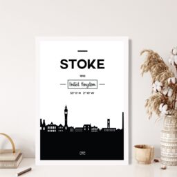 ARTZE Stoke Black & White City Skyline Framed Print SIZE: A3 with White Frame - Size: A4 - thumbnail 2