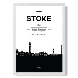 ARTZE Stoke Black & White City Skyline Framed Print SIZE: A3 with White Frame - Size: A4 - thumbnail 1