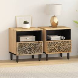 Berkfield Home Beautiful Bedside Cabinets 2 pcs 40x33x46 cm Solid Wood Mango in Brown - Size: 40 x 33 x 46 cm - thumbnail 1