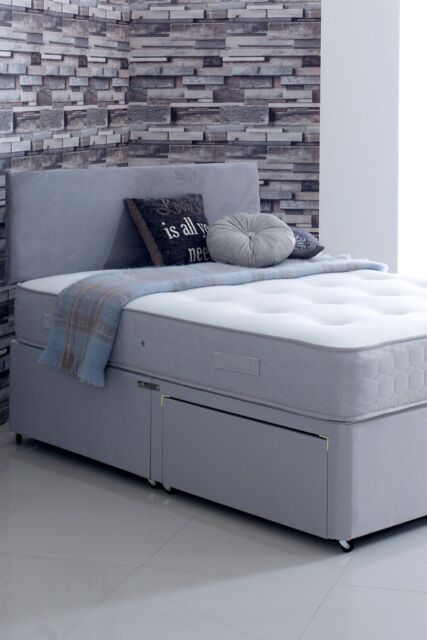The Shire Bed Company Dale 1000 Pocket Sprung Mattress plus 2 drawer Divan set including Plain Headboard in Grey - Size: Super King - image 1