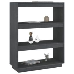 Berkfield Home Book Cabinet/Room Divider Grey 80x35x103 cm Solid Pinewood - Size: 80 x 35 x 103 cm - thumbnail 4