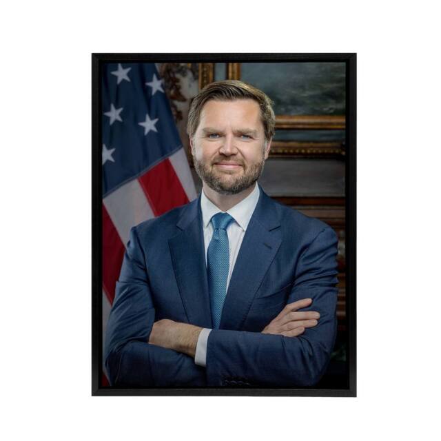 "Artery8 United States 50th Vice President JD Vance Framed Canvas Wall Art Print in Blue - Size: W12"" x H16""" - image 1