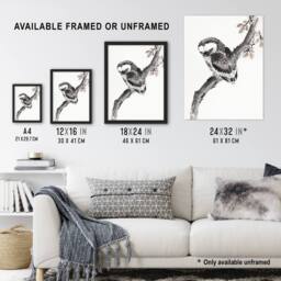"Artery8 Owl 1841 Album Of Sketches Japanese Wall Art Print Hokusai in Grey - Size: W12"" x H16""" - thumbnail 3