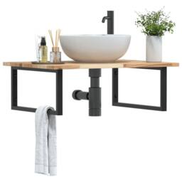 Berkfield Home Basin Shelf Wall Mounted Steel & Solid Wood Acacia in Brown - thumbnail 2