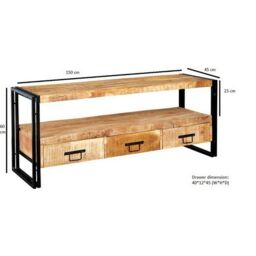 Indian Hub Cosmo Industrial Large Plasma Stand - Solid Mango Wood L45xW150xH60cm in Brown - thumbnail 4