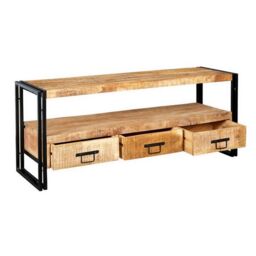 Indian Hub Cosmo Industrial Large Plasma Stand - Solid Mango Wood L45xW150xH60cm in Brown - thumbnail 2
