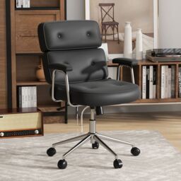 Costway Office Chair PU Leather Upholstered Desk Chair Button Tufted Back in Black - thumbnail 5