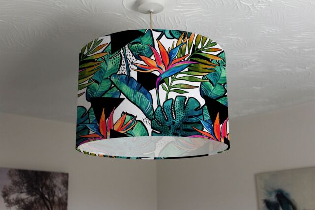 Benjamin Tate Design tropical leaves & flowers with contour ceiling lamp shade in Natural