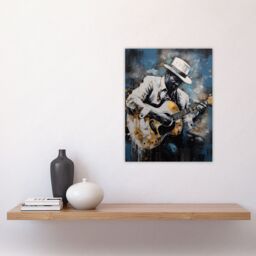 Artery8 Wall Art Print Guitarist Playing Acoustic Blues Acrylic Painting Gold Blue Drip Paint Guitar Music Musician Portrait Poster - thumbnail 4