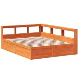 Berkfield Home Bookcase Bed without Mattress Wax Brown 140x200cm Solid Wood Pine - Size: 140x200 cm - thumbnail 3