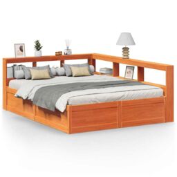 Berkfield Home Bookcase Bed without Mattress Wax Brown 140x200cm Solid Wood Pine - Size: 140x200 cm - thumbnail 2