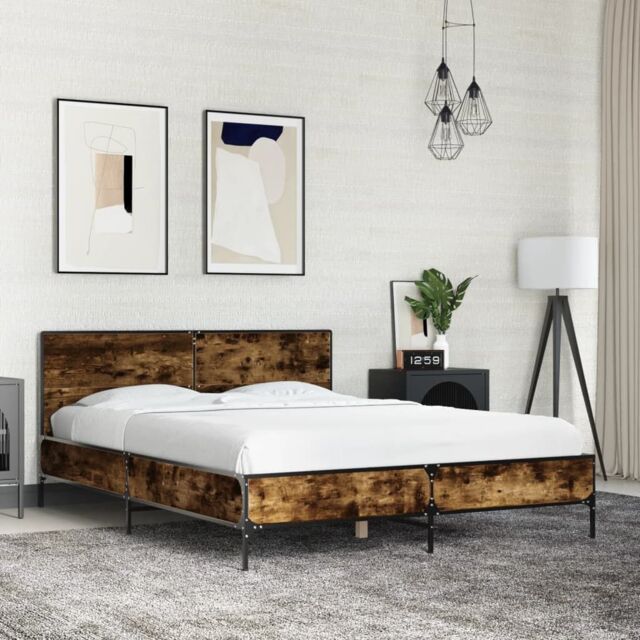 Berkfield Home Bed Frame without Mattress Smoked Oak 120x200 cm in Brown - Size: Small Double - image 1
