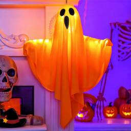 Lovii Halloween Hanging Ghost Light Scream Ghost LED Decor Orange - thumbnail 1
