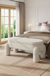 Living and Home 110x50x84cm White Upholstered Storage Bench Foot Rest - Size: 110 x 50 x 84 cm