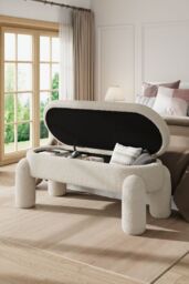 Living and Home 110x50x84cm White Upholstered Storage Bench Foot Rest - Size: 110 x 50 x 84 cm - thumbnail 2