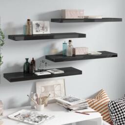 Berkfield Home Floating Wall Shelves 4 pcs High Gloss Black 80x23.5x3.8 cm MDF - thumbnail 2