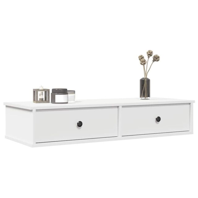 Berkfield Home Wall Shelf with Drawers White 100x37.5x19 cm Engineered Wood - image 1