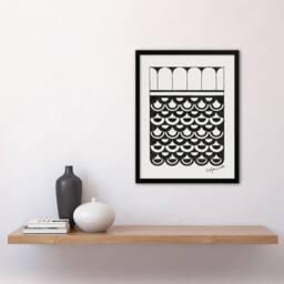 Artery8 Samuel J De Mesquita Framed Wall Art Geometric Ornament of Scales in White - Size: A4 - thumbnail 2