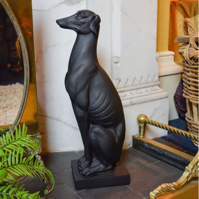 Madison & Mayfair Art Deco Sitting Black Greyhound On Plinth Ornament - image 1
