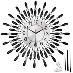 SPETLEK 60cm Crystal Beaded Wall Clock Home Decor Living Room in Black - thumbnail 3