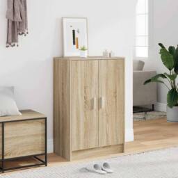 Berkfield Home Shoe Cabinet Sonoma Oak 60x35x92 cm Engineered Wood in Light Tan - Size: 60 x 35 x 92 cm - thumbnail 2