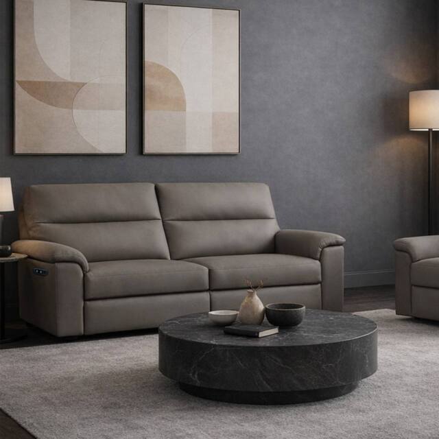 Aspire Marlowe Real Leather Power Recliner 3 Seater Sofa with USB Charging in Grey - image 1