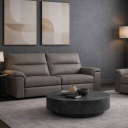 Aspire Marlowe Real Leather Power Recliner 3 Seater Sofa with USB Charging in Grey