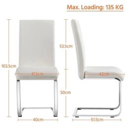 EONLION White Dining Chairs 2pcs Leather Padded Seat - Size: 100 cm - thumbnail 2