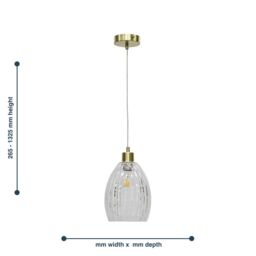 First Choice Lighting Set of 2 Birch - Clear Fluted Glass with Satin Brass Pendant Fittings - thumbnail 6