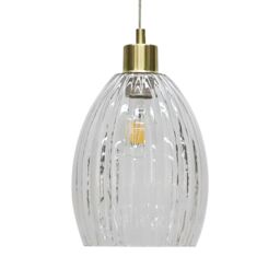First Choice Lighting Set of 2 Birch - Clear Fluted Glass with Satin Brass Pendant Fittings - thumbnail 3