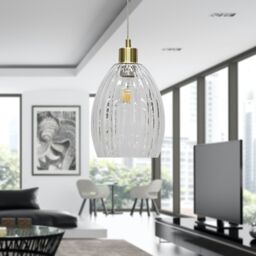 First Choice Lighting Set of 2 Birch - Clear Fluted Glass with Satin Brass Pendant Fittings - thumbnail 5