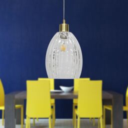 First Choice Lighting Set of 2 Birch - Clear Fluted Glass with Satin Brass Pendant Fittings - thumbnail 4