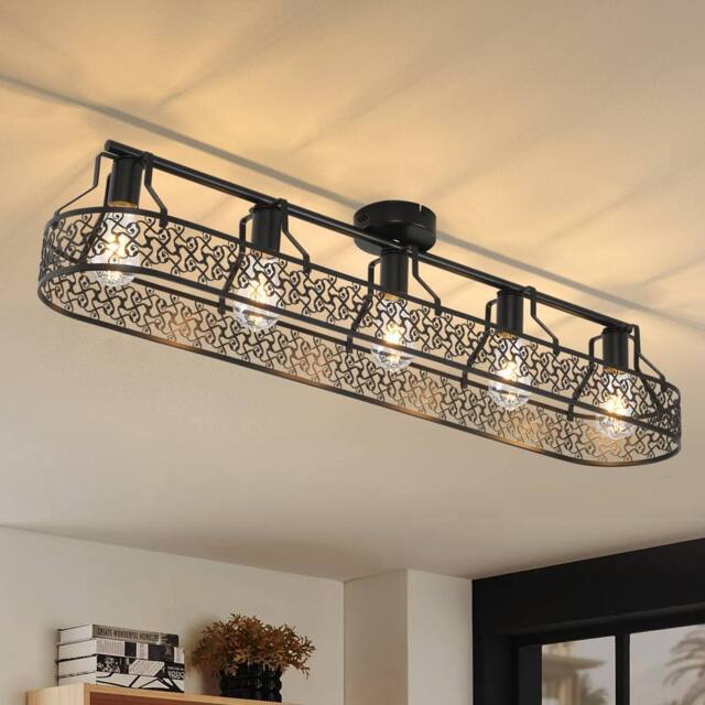 Garwarm 5 - Light 110cm Farmhouse Metal Dimmable Flush Mount in Black - image 1