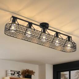 Garwarm 5 - Light 110cm Farmhouse Metal Dimmable Flush Mount in Black - thumbnail 1