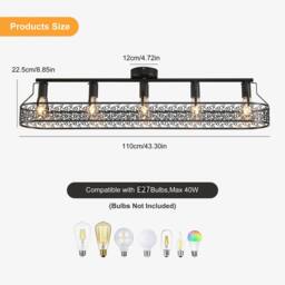 Garwarm 5 - Light 110cm Farmhouse Metal Dimmable Flush Mount in Black - thumbnail 5
