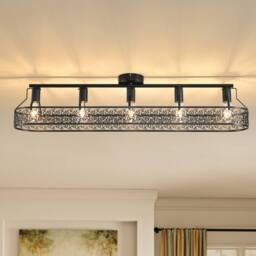 Garwarm 5 - Light 110cm Farmhouse Metal Dimmable Flush Mount in Black - thumbnail 2