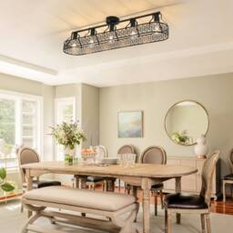 Garwarm 5 - Light 110cm Farmhouse Metal Dimmable Flush Mount in Black - thumbnail 4