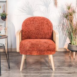 Nordlys Scandinavian Lounge Armchair with Wooden Frame & Caning in Red - thumbnail 4