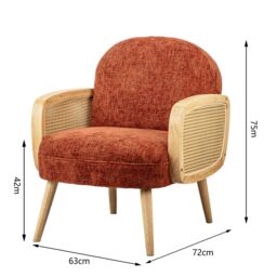 Nordlys Scandinavian Lounge Armchair with Wooden Frame & Caning in Red - thumbnail 5