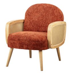 Nordlys Scandinavian Lounge Armchair with Wooden Frame & Caning in Red